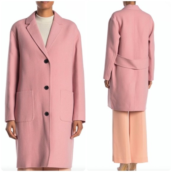 DIANE VON FURSTENBERG DVF Womens Pink Wool Blend Lapel Collar Piper Coat Size XL